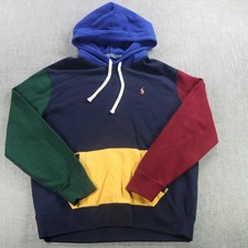Polo Ralph Lauren Hoodie Mens Large Multicolor Fleece Pullover Colorblock Logo