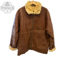Vintage B-3 Aviator Bomber Jacket Brown Sheepskin Shearling Leather Flight
