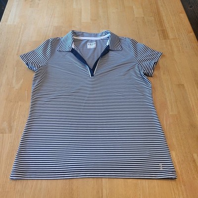 Izod Womens Golf Performance Shirt M NWOT Blue And White Horizontal Striped