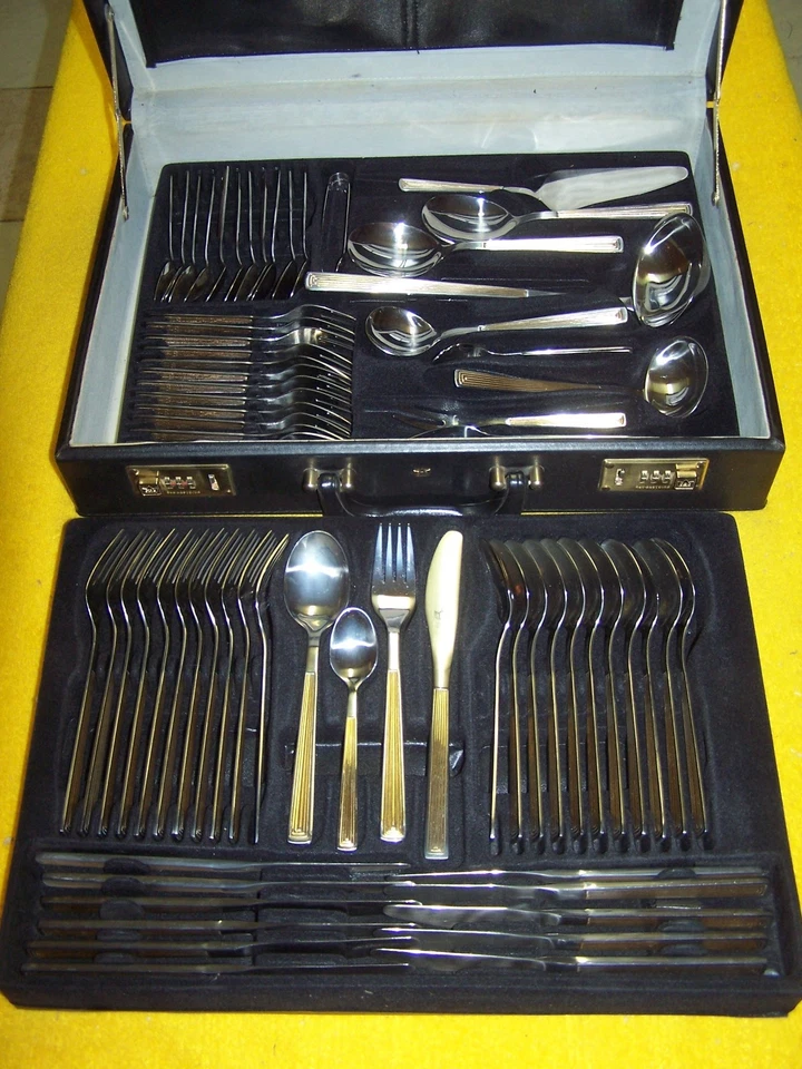 SBS 70-teiliges Besteck Modell 4400 "Düsseldorf"  Chromnickelstahl DEKORVERGOLDE - Bild 3 von 4