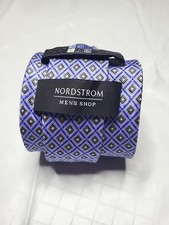 Nordstrom Mens Shop Tie Blue Black Geometric Silk 59x3.25
