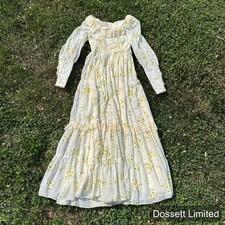 Vintage 70s Gunne Sax Dress Juniors 7 White Floral Prairie Maxi Lace Cottagecore