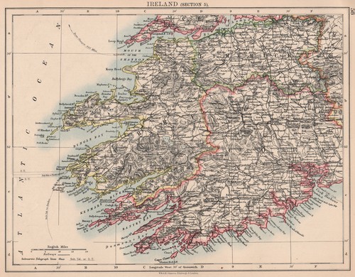 IRELAND SOUTH WEST. Kerry Cork Limerick Killarney. Munster. JOHNSTON 1906 map