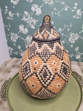 Authentic Traditional Zulu Handwoven Basket w/ Lid & Authenticity Cert 8"x13.5"