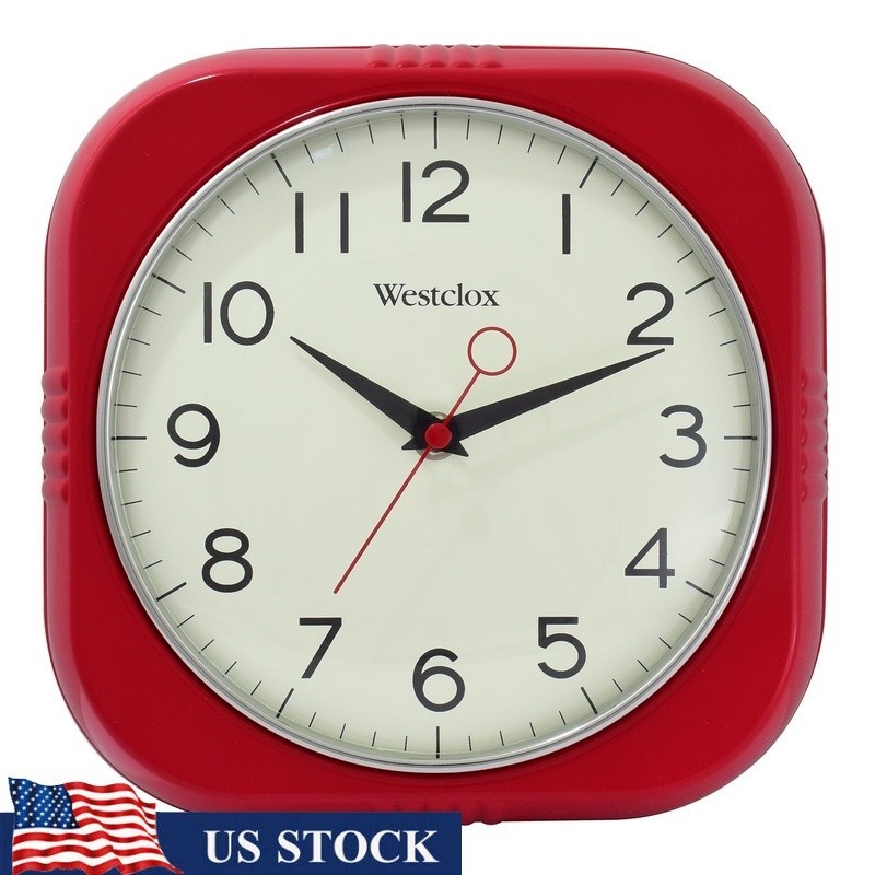 Retro Red Wall Clock 9.5 inch Analog Easy to Read Glass Lens Cordless Decor New