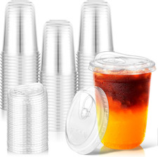 50 Pack 16Oz Clear Plastic Cups with Sip Lids, Disposable Iced Coffee Cup with S