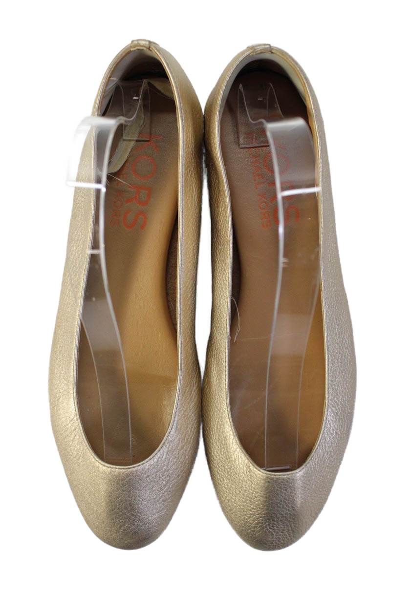 KORS Michael Kors Womens Leather Slide On Ballet Flats Gold Size 8 Medium thumbnail 2
