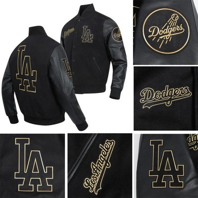 Men's Black Wool Leather Retro Classic LA Dodgers Letterman Varsity Jacket