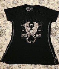 Affliction UFC V-neck Black Graphic Skull Short Sleeve Womens XL T-Shirt. Defect