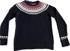 TALBOTS Black Red Nordic Fair Isle Sweater 30 Lambswool 70 Nylon S Medium Women