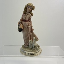 Vintage Auro Belcari Capodimonte Porcelain Figurine Girl with Dogs & Basket