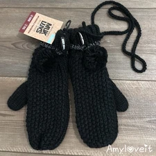 Muk Luks Knit Mittens Black/Metallic Silver NWT