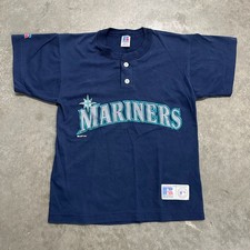Vintage 1997 Russell Athletic Seattle Mariners MLB Youth Small Henley T-Shirt