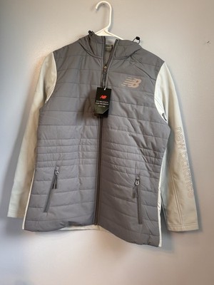 New Balance Gray Quilted Puffer Jacket with Cream Sleeves