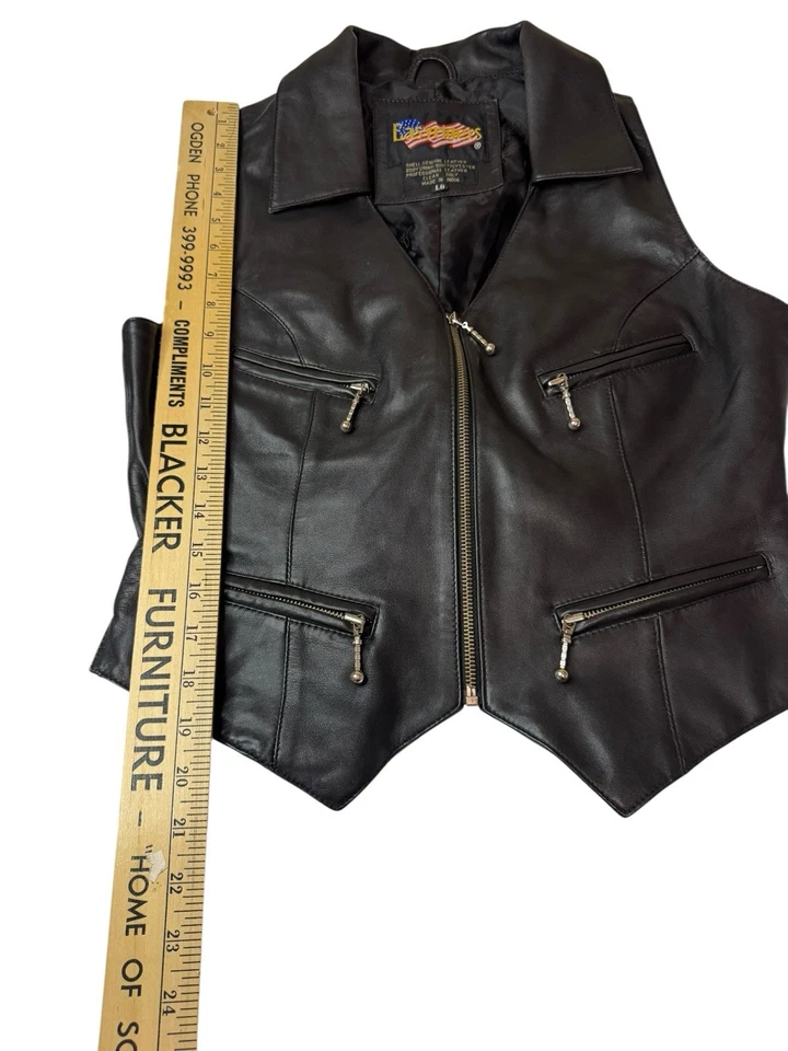 Sz Large Women’s Easy Riders Black Leather Moto Zip Vest Motorcycle READ - Image 2 of 4