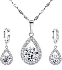 Elegant Silver Necklace and Earrings Set with Teardrop Pendant