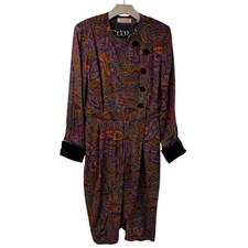 Albert Nipon for Talbots Paisley Dress 10P VTG Wrap Asymmetric Top Velvet Cuff