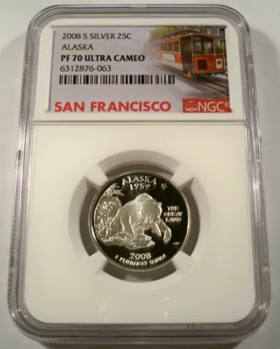 2008-S 25c SILVER NGC PF70UCAM ALASKA QUARTER PROOF ULTRA CAMEO PR 70