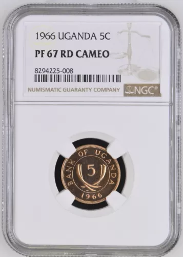1966 Uganda 5 Cents - NGC PF 67 RD Cameo