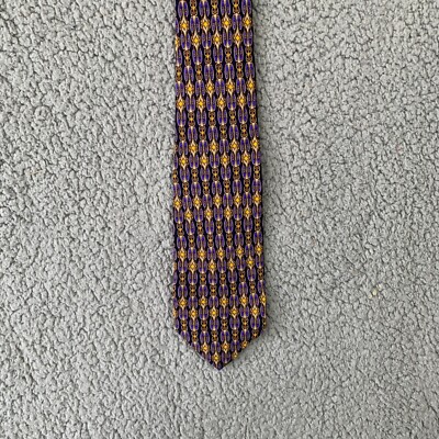 Robert Talbott Boardroom Clothier Purple Gold Geometric Print Hand Sewn Silk