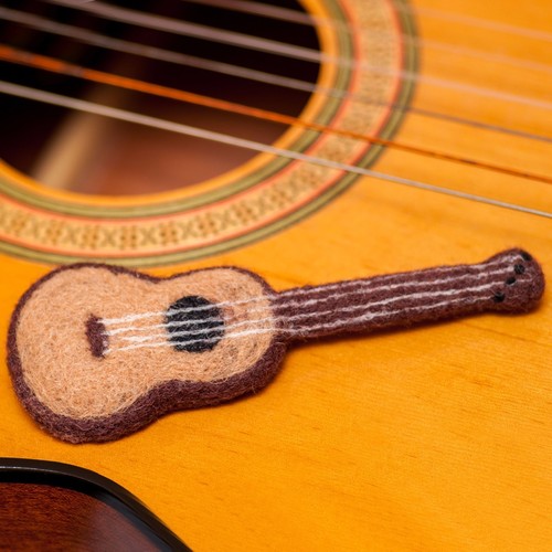 Felted Wool Guitar Brooch – Handmade Eco Pin Gift for Dad, Musician, Music Lover - Picture 4 of 5