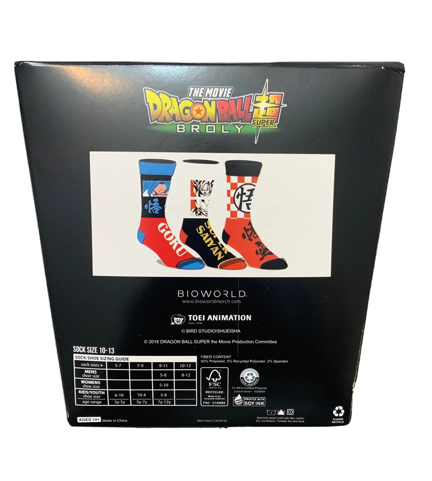 Dragonball Socks Men Super Broly The Movie Crew Socks 3 Pair Graphic Print - Image 2 of 3