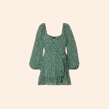 NWT $248 Reformation Cammi Dress Parsley Green Floral Mini Wrap Ruffle Plus 22