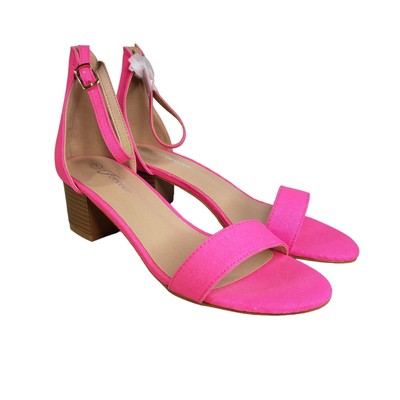 Forever Link Women's 7 Neon Fuchsia Grain-9 Block Heel Sandal with Ankle Strap