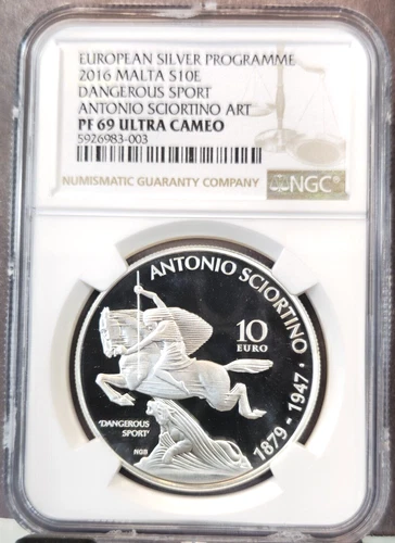 2016 MALTA SILVER 10 EURO DANGEROUS SPORT NGC PF 69 ULTRA CAMEO SCARCE BEAUTY