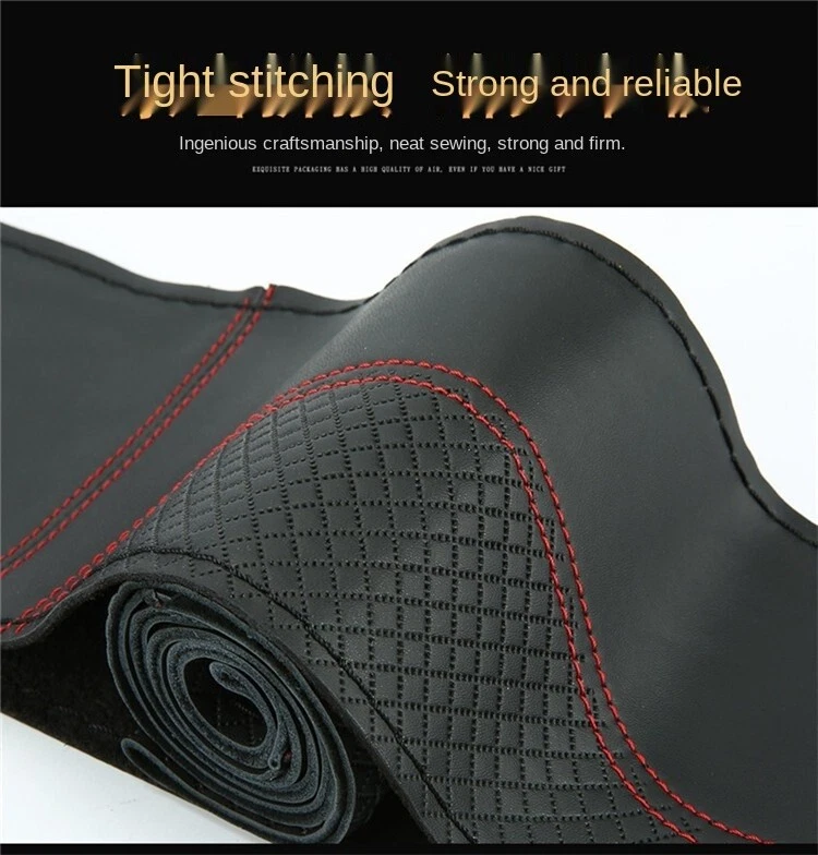 Cubierta protectora antideslizante de cuero PU hágalo usted mismo para volante de automóvil con rosca de agujas 38 cm Foto 3 de 4
