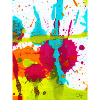 Hendo Tanuki Abstract Bright Colourful Drip Painting E Art Canvas Print 18X24 In