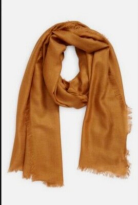 NORDSTROM Women's Gauzy Cashmere Silk Blend Scarf Tan Gold Soft