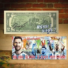 LIONEL MESSI Pop Art Genuine $2 Bill Signed by Rency - Messi Limited S/N of 222