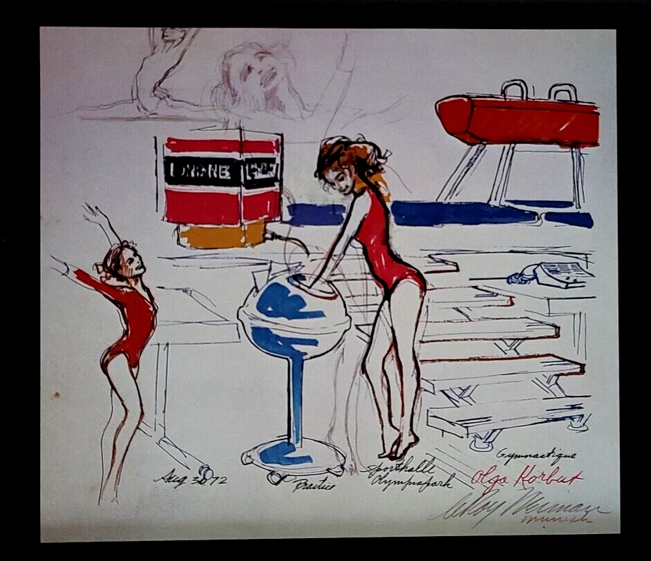 Arte Pop LeRoy Neiman OLGA KORBUT URSR Firmado Montado y Enmarcado Nuevo 10X8 W Foto 2 de 3