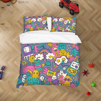 3D Graffiti Monster Handgemalt Farbe Steppdeckenbezüge Bettbezüge Set Bettwäsche