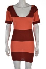 Free People Sweater Dress Size M Coral Burnt Orange Striped Knit Above Knee