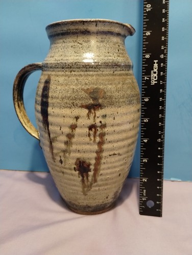 Jarra de cerámica hecha a mano de 2 cuartos de galón 9,5" de alto acristalado firmada INCREÍBLE - Imagen 2 de 5