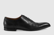 Gucci Brogue Logo Lace-up Perforated Black Leather Oxford SZ. 8 G/ 9 US