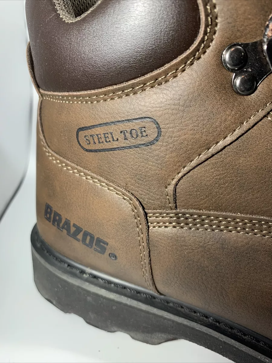 Brazos Mens Boots Size 12 Steel Toe Brown Leather Tradesman