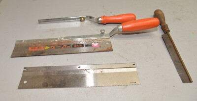 2 wood handle flush cut back hand saw plus one more woodworking tool lot 