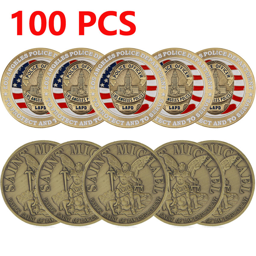100PCS Los Angeles Police Department Metal Saint Michael Collect Challenge Coin