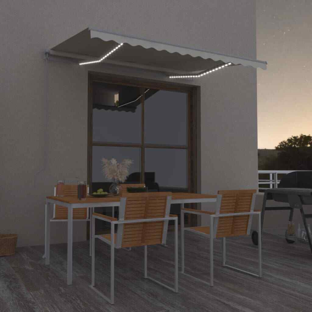 vidaXL Manual Retractable Awning with LED 350x250 cm Cream