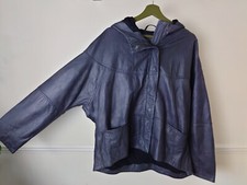 Oska 100% Real Leather Jacket Coat Size 2 Uk 12 Black Pockets Hooded Oversized
