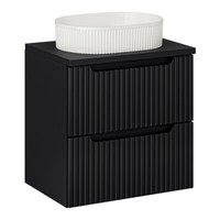 Badezimmer Waschtisch 60Cm Gerillte Front In Schwarz Keramik Waschbecken