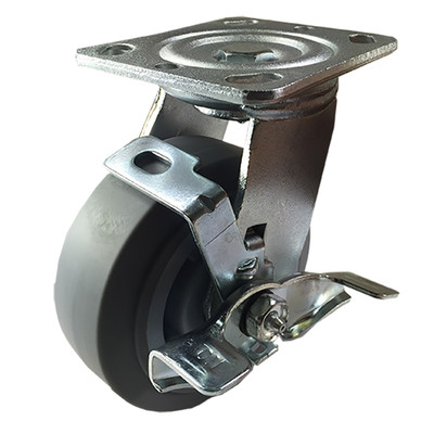 5'' X  2''  Non-Marking Rubber Wheel Caster - Swivel with Brake (Flat)