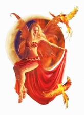 FIRE FULL CRESCENT MOON ANGEL FAIRY PHOENIX FAERIE VINYL STICKER/Boat DECAL 
