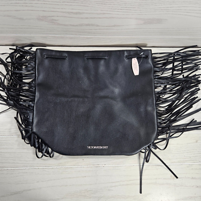 Victoria’s Secret Fringe black cowgirl bucket drawstring backpack bag s-l400.jpg main image 4