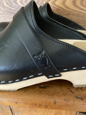 Sandgrens Swedish clogs 40 9 9.5 black leather Tokyo classic owl