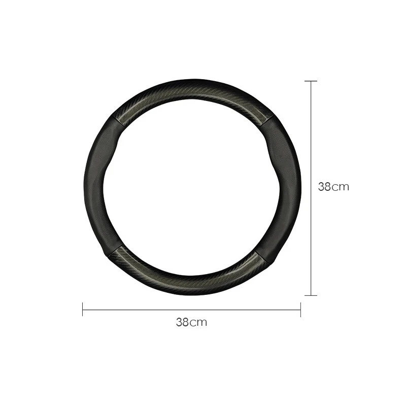 Carbon Fiber Car Steering Wheel Cover Genuine Leather 15''/38cm for Mazda Black - Image 2 of 4