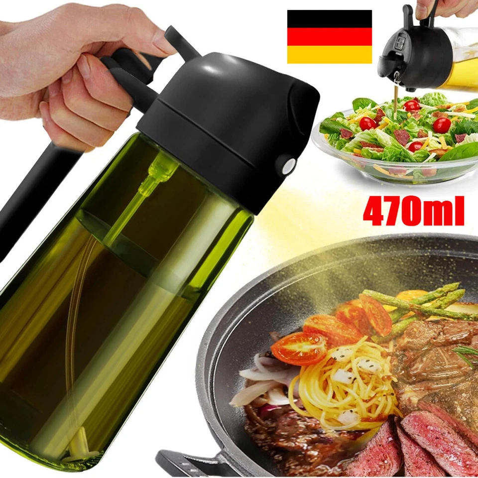 2 in 1 Ölsprüher für Speiseöl, 470Ml Öl Sprühflasche perfekt für Airfryer